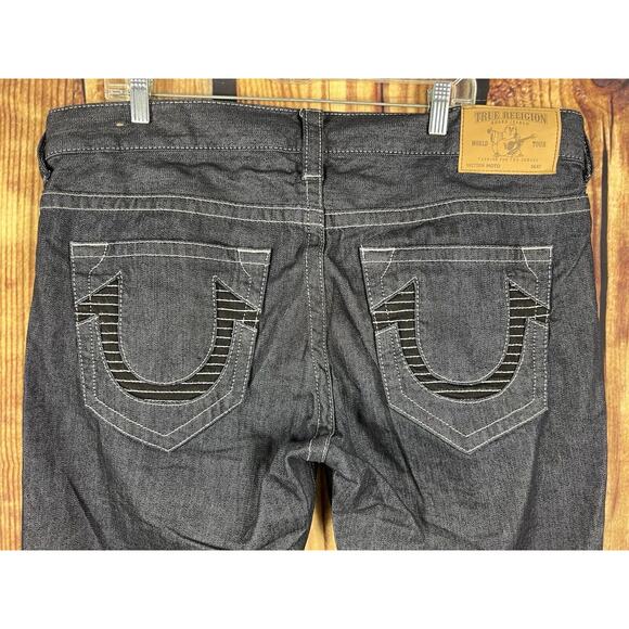 NWOT True Religion Men's 38x34 Moto Slim Run Dark Gray Thick Stitch Denim Jeans - Picture 1 of 16